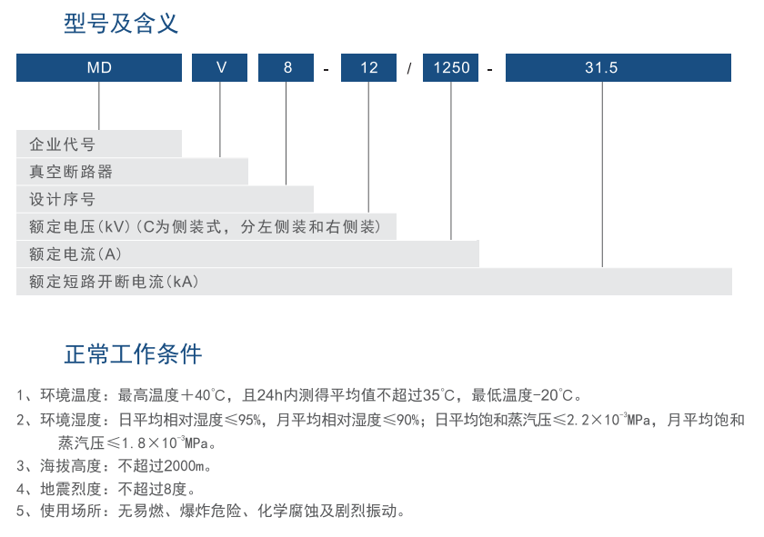 真空斷路器的型號(hào)含義及正常工作條件